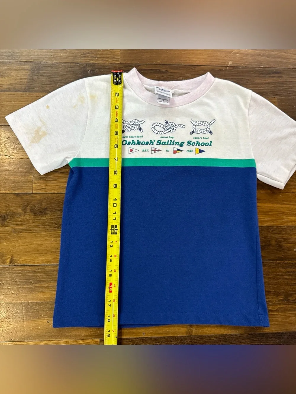 VTG 1991 OshKosh Bgosh Boys Size 7 Sailing School T Shirt 50/50 Colorblock USA